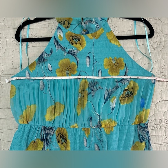 NEW DVF Lupin Floral-Print Plissé Chiffon Midi Dress Sz 6 Turquoise Floral - Picture 6 of 14